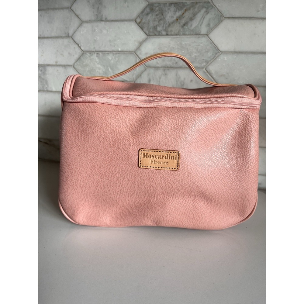 Moscardini Firenze Pink Italian Leather Toiletry Bag Travel Cosmetic Makeup